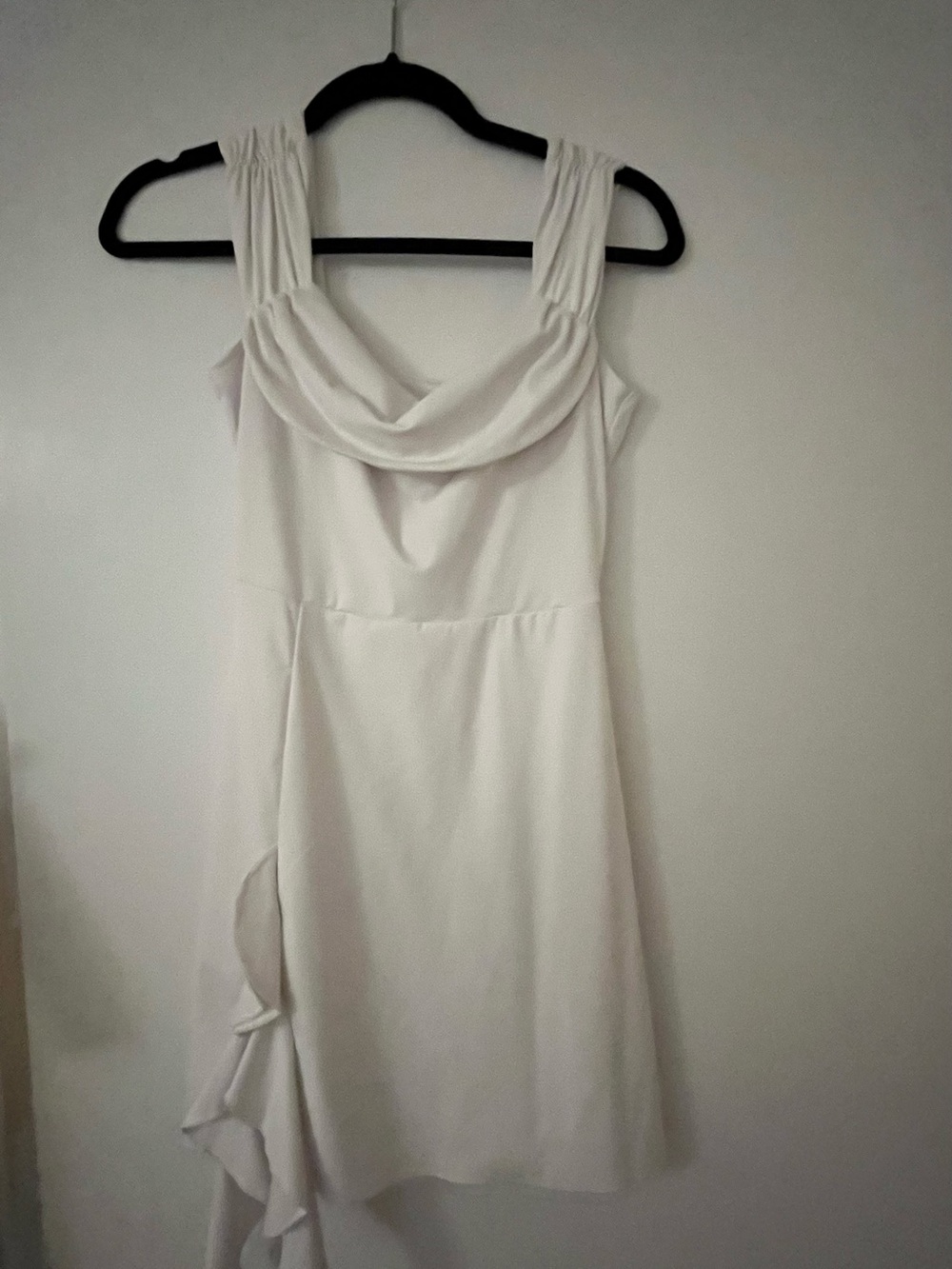 Short White Dress Lightweight with Cow-Lick Neckline